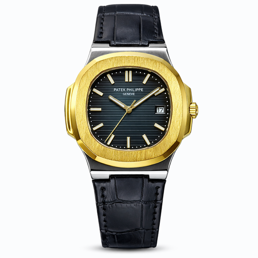 Patek Nautilus Leather Strap Master Lock - TwoTone Black