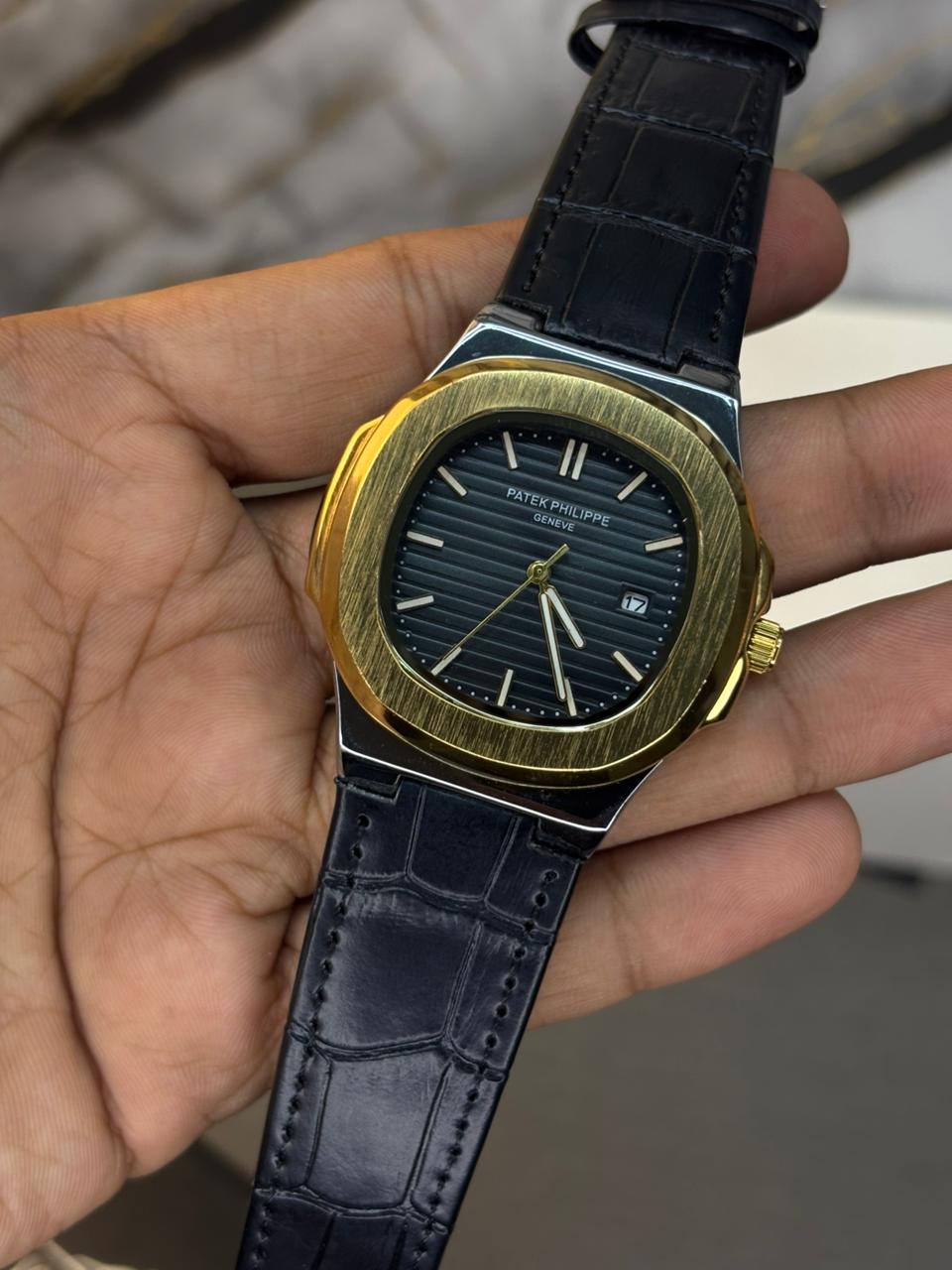 Patek Nautilus Leather Strap Master Lock - TwoTone Black