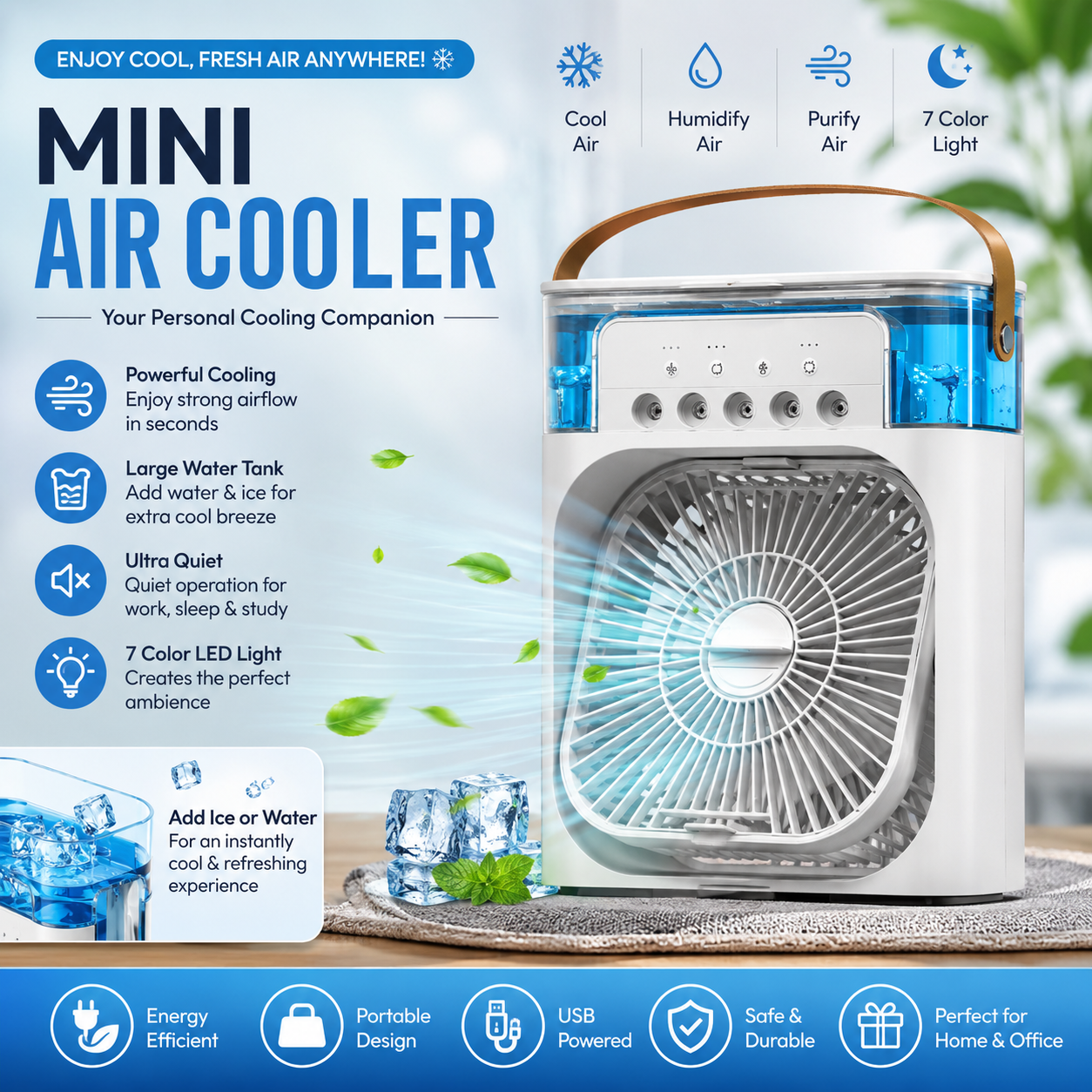 Mist Cooling Fan - Mini Air Cooler | USA Quality