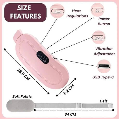 Menstrual Cramp Relief Belt | Heating & Vibrating Pain Relief for Period Cramps | Adjustable Comfort Wrap