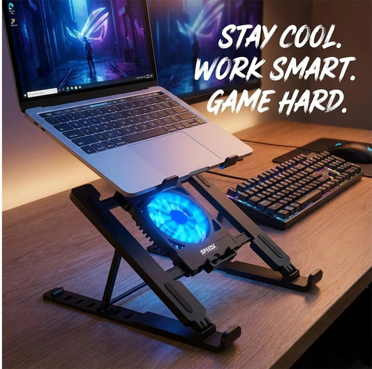 Adjustable Laptop Cooling Stand with Silent Fan & USB Power