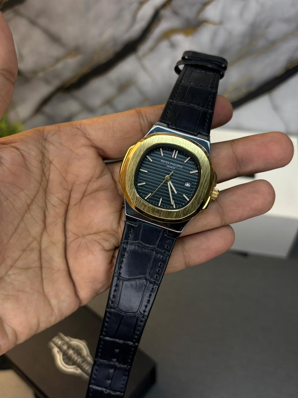 Patek Nautilus Leather Strap Master Lock - TwoTone Black
