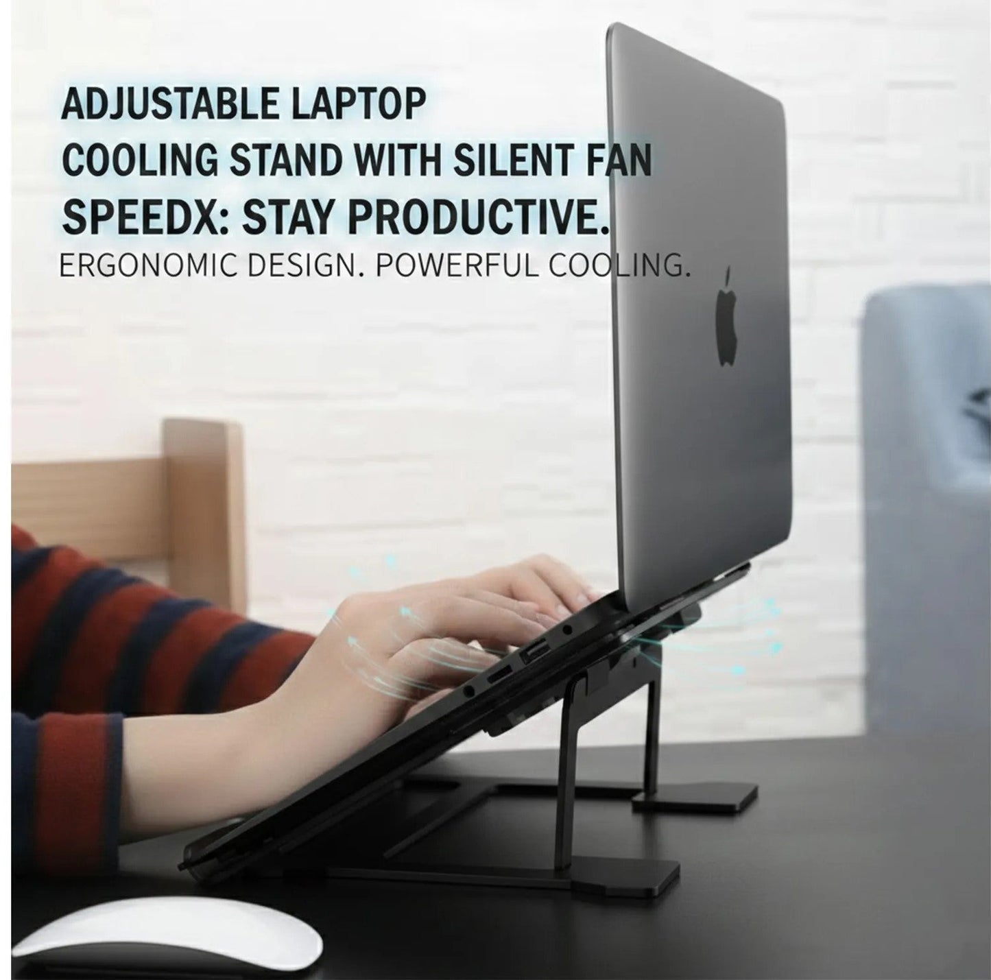 Adjustable Laptop Cooling Stand with Silent Fan & USB Power