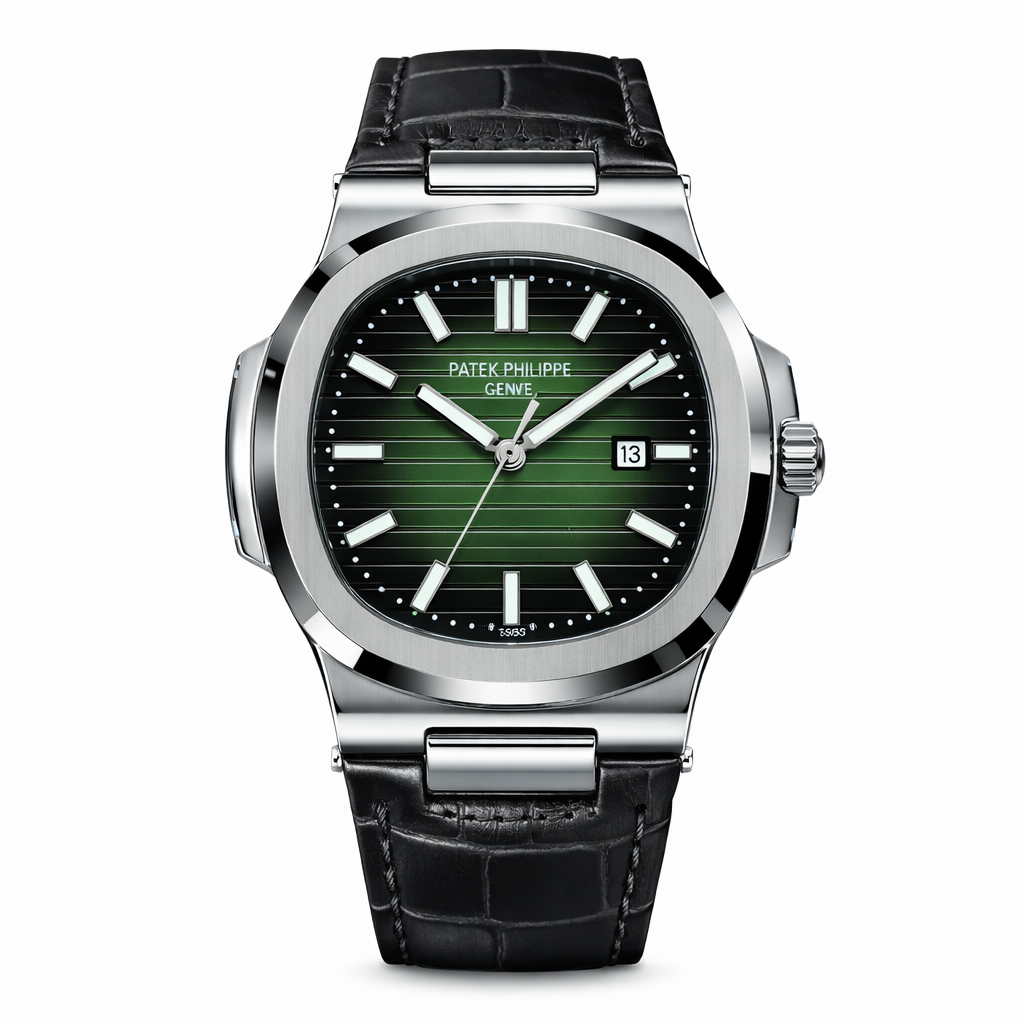 Patek Nautilus Leather Strap Master Lock - Black-Green