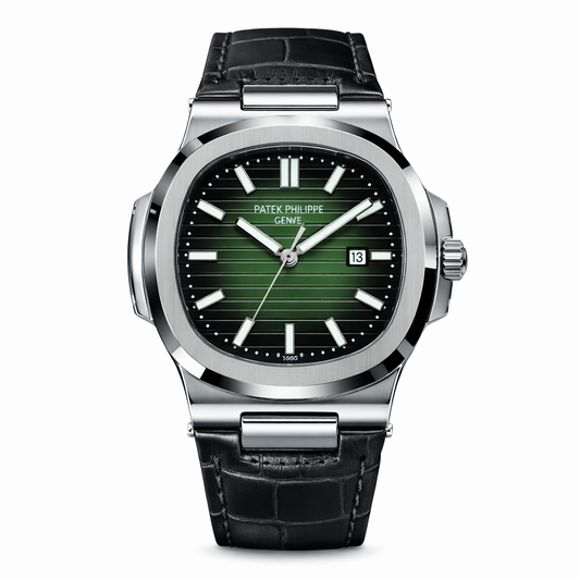 Patek Nautilus Leather Strap Master Lock - Black-Green