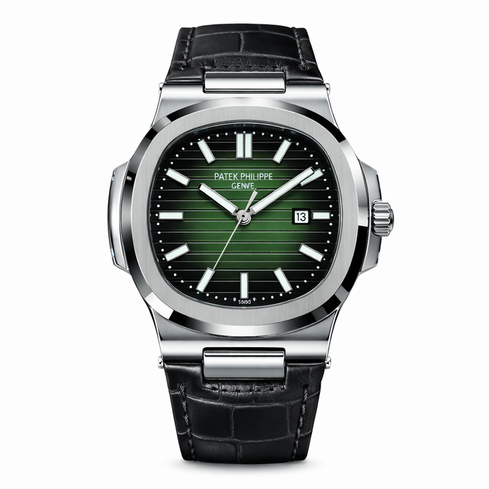 Patek Nautilus Leather Strap Master Lock - Black-Green