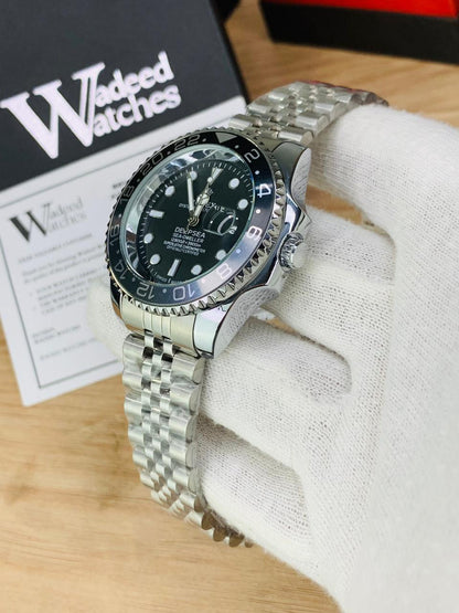 GMT Semi Auto Movement Jubilee Chain | Date Working (Silver Black)