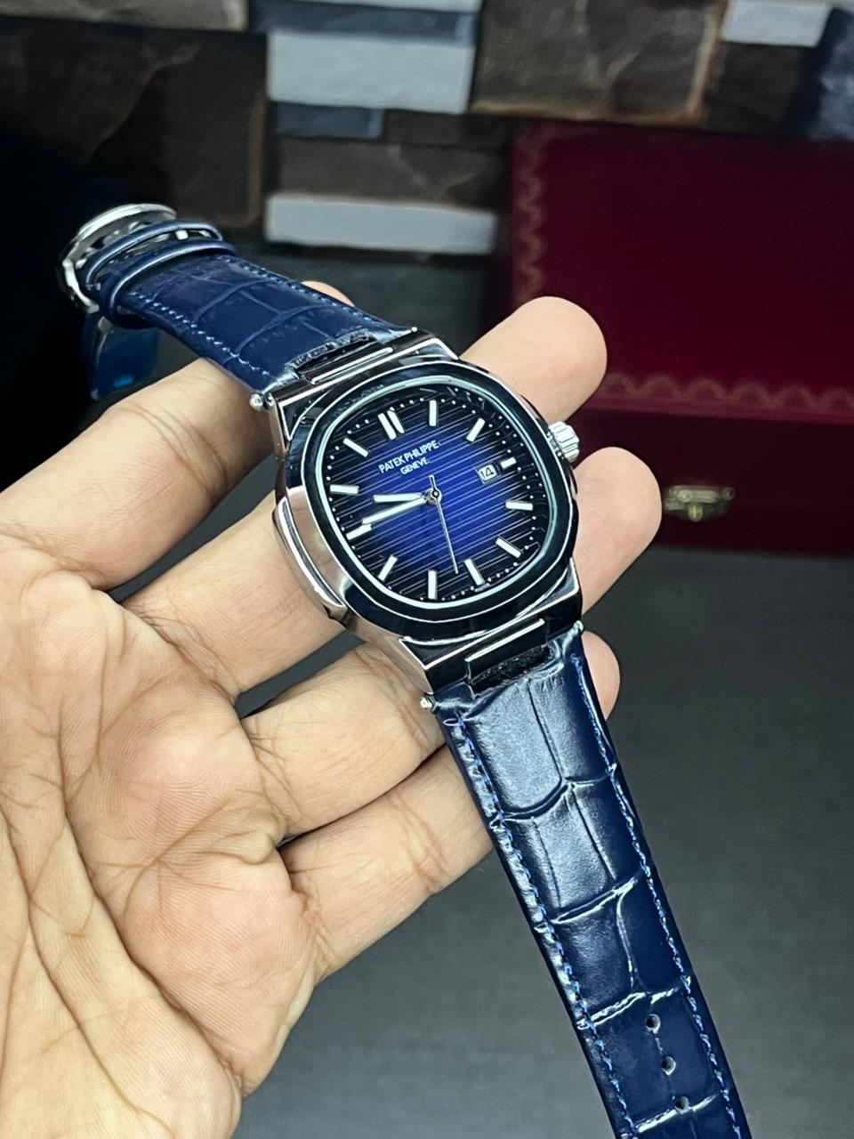 Patek Nautilus Leather Strap Master Lock - Full Blue