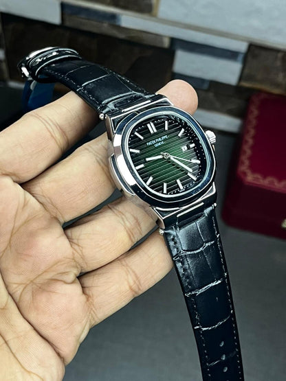 Patek Nautilus Leather Strap Master Lock - Black-Green