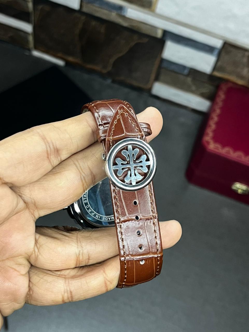 Patek Nautilus Leather Strap Master Lock - Full Brown